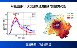 AI复盘图示：大龙团战经济曲线与站位热力图